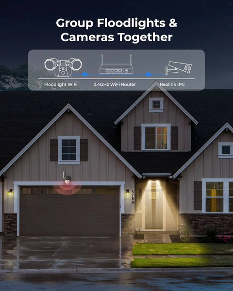 Plug In WiFi Outdoor Flood Light With 240 Degree Wide Angle, PIR Motion Sensor And Built In Siren illuminating house exterior