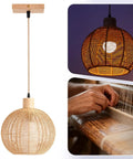 ZEORIVAX Rattan Pendant Light Fixture Bohemian Chandelier Large Semicircle hanging with handwoven rattan shade.