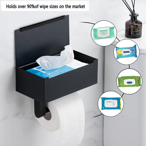 Super Handy Stainless Steel Wall Mounted Toilet Paper Holder With Hidden Shelf To Stash Flushable Wipes And Feminine Products