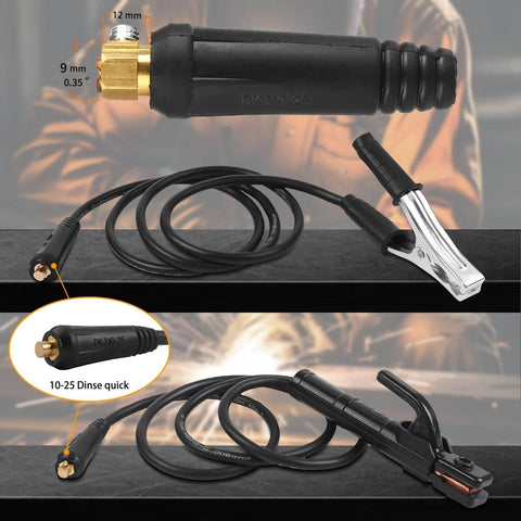 MMA Arc Welding Electrode Holder And Ground Clamp Lead With 1.5m Cable 10-25 DIN Connector Copper Construction Fully Assembled And Plug And Play