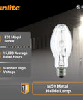 Powerhouse 400W Metal Halide Bulb With Mogul Base E39 For Outdoor And Commercial Lighting, clear finish, night setting