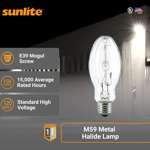 Powerhouse 400W Metal Halide Bulb With Mogul Base E39 For Outdoor And Commercial Lighting, clear finish, night setting