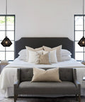 Black woven plug-in pendant lights over bed in cozy bedroom, 2 Pack Woven Plug In Pendant Lights Black Rustic Farmhouse Style With Cord And On Off Switch For Kitchen Island Living Room Dining Room Bedroom Foyer Cozy Vibe Barn Chic 9.65 Inch Diameter