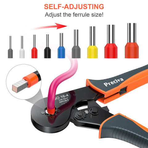 Self-adjusting heavy duty ferrule crimping tool kit with square jaw ratchet pliers for wire crimping AWG 28-5 and 1200 terminal sleeves
