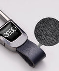 Leather Car Keychain Set For Audi A3 A4 A5 A6 A7 A8 Q3 Q4 Q5 Q6 Q7 Q8 R8 Leather Key Ring Lanyard With Zinc Alloy Hardware