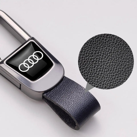 Leather Car Keychain Set For Audi A3 A4 A5 A6 A7 A8 Q3 Q4 Q5 Q6 Q7 Q8 R8 Leather Key Ring Lanyard With Zinc Alloy Hardware
