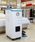 Pro Grade Industrial Steam Generator Boiler With 7 Liter Tank And 3.5 Kilowatt Motor in white with automatic controls for dry cleaning.