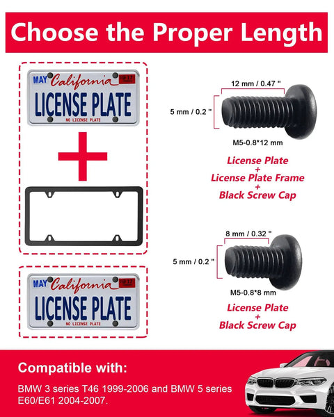 Anti Theft Black Stainless Steel License Plate Screws For BMW And Tesla 0.8x8mm M5 Bolts With Caps Rustproof Security Fasteners