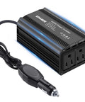 Heavy Duty 400W Power Inverter Transforms 12V DC To 110V AC With Dual Outlets And PD 65W USB C Plus QC 18W Port, black design.