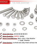 Metric Bolt Assortment Kit 244 Pieces Stainless Steel 304 M3 M10 Hex Bolts, Nuts, Washers, Flat Hex Head Screws