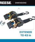Retractable Transom Tie Down For Boats, 2 Inch By 43 Inch, 833 Lb Working Load Limit And 2,500 Lb Break Strength, No Slip, Heavy Duty