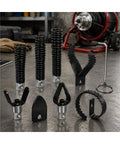 Professional Grade Cable Drain Auger Bit Set Compatible With Classic Drain Clearers includes 8 black steel tips for tough plumbing tasks.