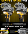 Brushless Cordless Impact Wrench Generating 1500 Nm Beast Mode Torque With An Integrated Work Light, forward and reverse mode.