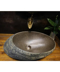 USZWBY Bathroom Sink Creativity Ceramic Vessel Sink Stone Texture Bathroom Sink Countertop Sink, unique oval basin on wooden countertop.