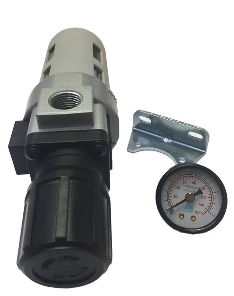 Heavy Duty Pneumatic Air Filter Regulator With Auto Drain And 40 Micron Element, 1/2 Inch Npt Fittings, Includes Pressure Gauge And Bracket, Built Like A Tank For Easy Plug And Play