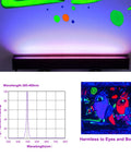 Two Pack LED Black Light Bar Set for Glow Parties IP65 Waterproof Ultraviolet Lights 385 to 400 Nm, chart, fluorescent effect