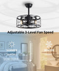 Enclosed Ceiling Fan With Lights Remote Control, Low Profile Dope Look, Reversible Motor, Black cage design in modern room.