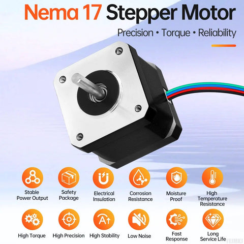 Beefy Torque Nema 17 Stepper Motor 1.8 Degree 2 Phase Bipolar With 0.41Nm Torque, 42x40mm Body, product features highlighted