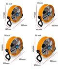 Heavy Duty Industrial Fan With Serious Breeze And Rock Solid Metal Build 45 Degree Tilt Rotary Controls in 12, 14, 16, and 20 inch sizes.