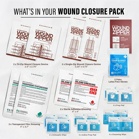 4 Pack Zip Stitch Wound Closure Devices For Quick Suture Free Repair Of Cuts And Lacerations Sterile Adhesive Butterfly Bandages For Emergency First Aid Care Stitchless Closure For Fast Healing And Safe Wound Closure packaging contents displayed