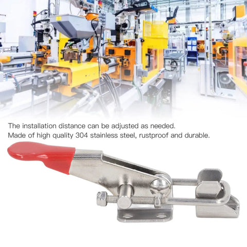 Two Pack Toggle Clamp Pull Latches Heavy Duty Stainless Steel 400Lb Capacity Set Kit with industrial background.
