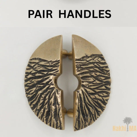 Solid Brass Circle Cabinet Pulls With Textured Dune Design And Dope Antique Gold Finish, Hand Cast Hardware For Furniture, 10 Inch Wide By 20 Inch High, Pair