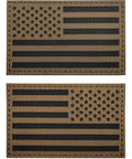 Two brown AliPlus America flag patches with black stripes; infrared reflective, hook-and-loop backing