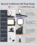 Ring Light For Laptop And Desk Setup With Screen Safe Clip And Adjustable Monitor Mount Eye Caring Diffused LED For Natural Skin Tones CRI 97.8 50 Lighting Modes For Zoom Calls Video Streaming And On Camera Meetings comparison chart