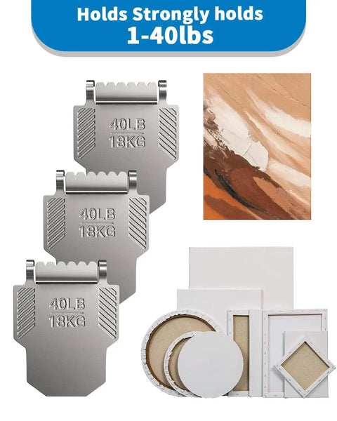 Heavy Duty Drywall Canvas Hangers And Claw Hooks Damage Free Picture Hanging Kit with steel hooks holding 1-40 lbs.