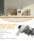 Washer Drain Pump Replacement WPW10276397 Fits Whirlpool Kenmore Maytag KitchenAid Amana with laundry room background
