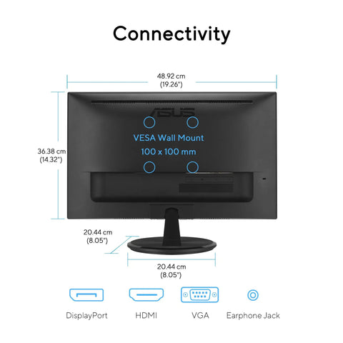 Back view of Dope 21.5 Inch Full HD IPS Monitor With 75Hz Refresh Rate, showing VESA mount compatibility and multiple ports.