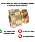 5 Pack Lead Free Brass 3/4 Inch MHT Hose Bibb Connector Backflow Preventer Vacuum Breaker Anti Siphon Fitting with threading details