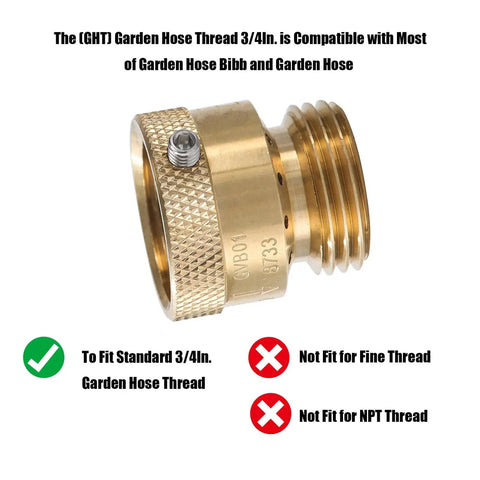 5 Pack Lead Free Brass 3/4 Inch MHT Hose Bibb Connector Backflow Preventer Vacuum Breaker Anti Siphon Fitting with threading details