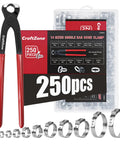 250 Piece Single Ear Hose Clamp Kit with Storage Box and Ear Clamp Pliers DIY Friendly, 14 Sizes, Stainless Steel