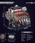 DIY Mini V8 Engine Model Kit With 2718 Pieces, Functional Engine Build for Teens and Adults, STEM Learning Set That Feels Like Real Gearhead Play, Educational Hobby Gift for Curious Makers; 36.5 cm ABS plastic, electrically driven