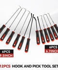 12 Piece Automotive Pick And Hook Tool Set For Mechanics, All In One Oil Seal Removal Kit With 4 Flat Hooks And 8 Precision Picks, Ideal For O Rings, Oil Seals, Gaskets, Hoses, And Seal Replacement, 6.7 and 9.5 inch