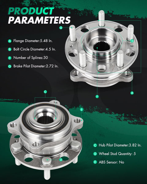 Wheel Bearing Hub Assembly For Hyundai Santa Fe And Kia Sorento - Fits 2015-2019 Santa Fe 2.0L 2.4L 3.3L, 2016-2019 Santa Fe XL