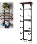 Multi Deck Skateboard Rack Wall Mount Display Hanger With Solid Wood Top Shelf And Rubber Grip Pads, storing boards and helmets.