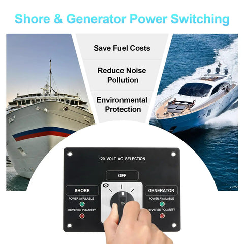 AC Rotary Selector Switch Panel 120V 30A Two Position With Reverse Polarity LED Indicator Light for Ships and Yachts