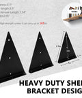 Four Pack Floating Shelf Brackets 4x3 Inch Hidden Triangle Design with measurements and weight capacity details, heavy duty