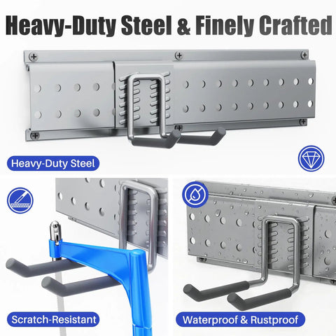 Heavy Duty 48 Inch Garage Tool Organizer Wall Mount With 10 Adjustable Hooks Holds Up To 400 Lbs in grey steel