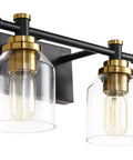 Vintage Two Light Bathroom Wall Sconce In Black Brass With Clear Glass, Easy 15 Minute Hardwired Vanity Light, Modern Black Metal Fixture