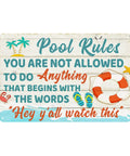Funny Pool Signs Outdoor Pool Rules Sign 8 By 12 Inches Vintage Metal Tin Wall Decor featuring a humorous quote and beach graphics.