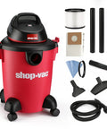 Heavy Duty 6 Gallon Wet Dry Vacuum With 3.0 Peak HP, 3 In 1 Function, Dual Flex Hose, Blower Port, Filters, Attachments displayed