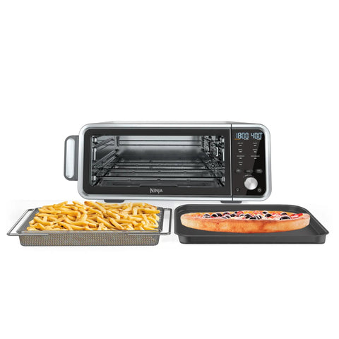 Digital Air Fry Pro Countertop Oven With Extended Height And XL Capacity For Big Meals, shown with air fry basket and pizza tray.