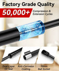 Heavy Duty 7.5 Inch Gas Struts with mounting hardware showcasing dual-layer oil seal, anti-corrosion coating, and 10mm ball socket.