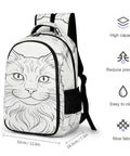 Long Fluffy Hair Feline Outline Print Unisex Backpack With Large Capacity, dimensions 12.6x7.3x16.5in, durable polyester