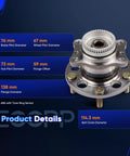 Rear Wheel Bearing And Hub Assembly For 2011 To 2016 Hyundai Elantra Elantra GT Veloster And Kia Forte Koup Five Lug ABS Compatible OE 512492 Replacement Durable OEM Quality Hub For A Smooth Ride with product dimensions shown
