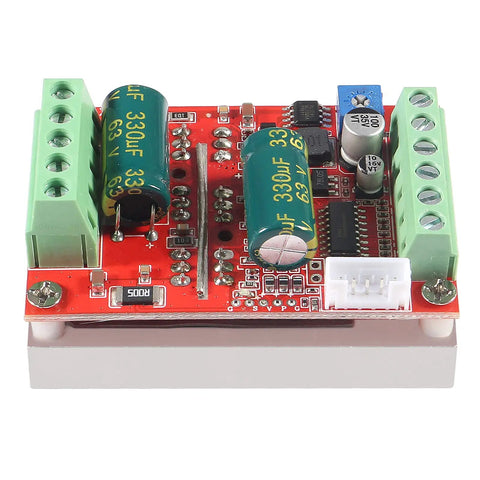 Close-up of Beefy 400W 6-60V DC Brushless Three-Phase Motor Controller with Hall Sensor, PWM Drive, circuit board components visible