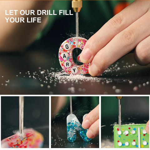 Cordless resin drill kit for resin jewelry making; 10-piece set, rechargeable with 3 speeds